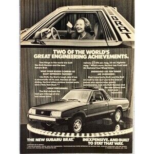 Subaru Brat "Ruth Gordon and the Brat are Tough" Vintage Print Ad 1982